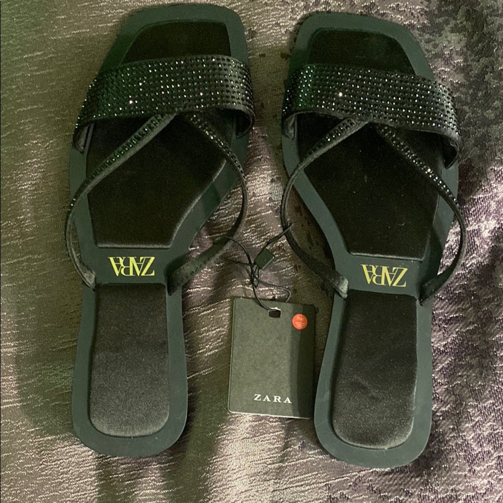 Zara Black Sandals with Rhinestone Straps - Picture 1 of 2